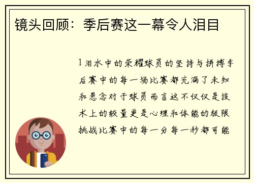 镜头回顾：季后赛这一幕令人泪目